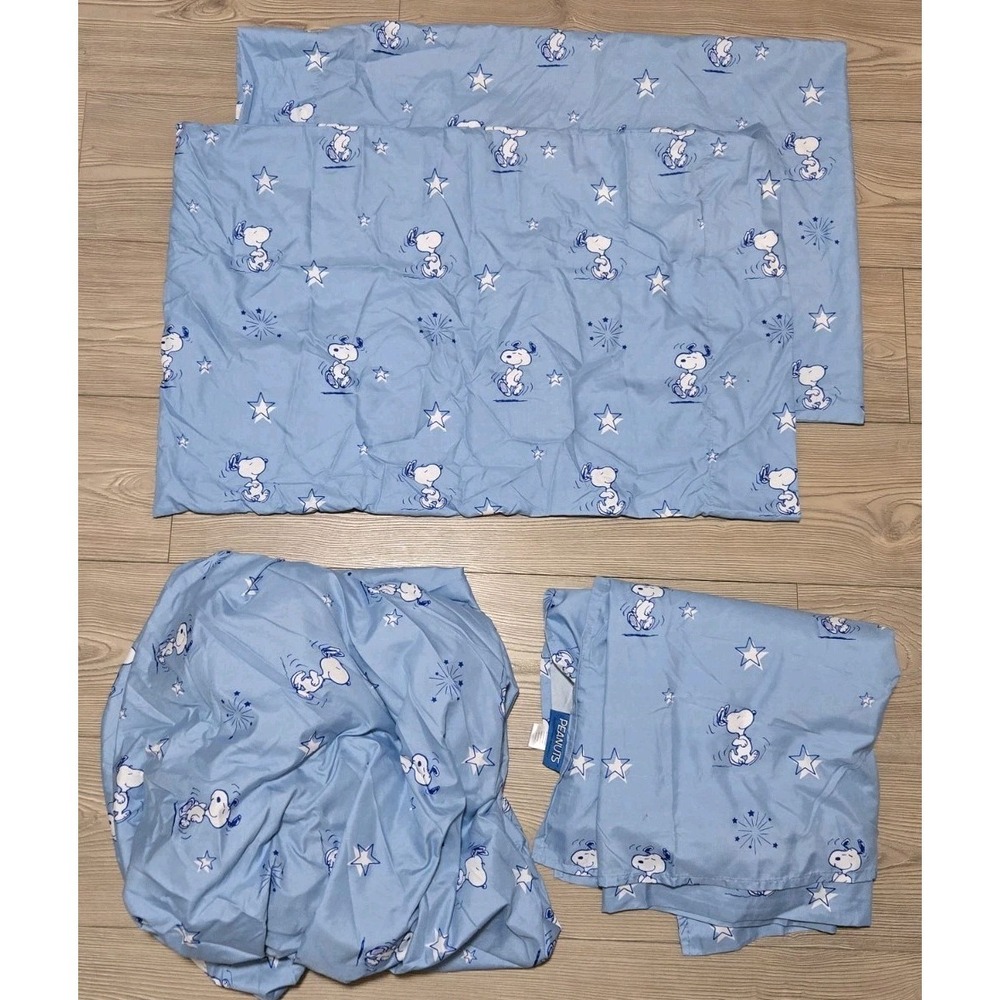 Berkshire Peanuts Snoopy Twin Blue Bed Sheet Set Stars, 4 Pc Set Pillowcase